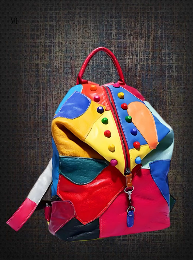 color block leather backpack Leather Backpack – Sonya's Warehouse