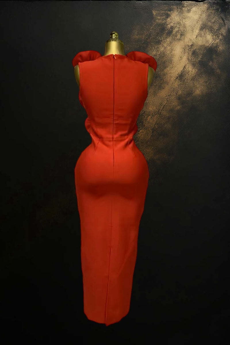 Flower Sleeveless Red Dress