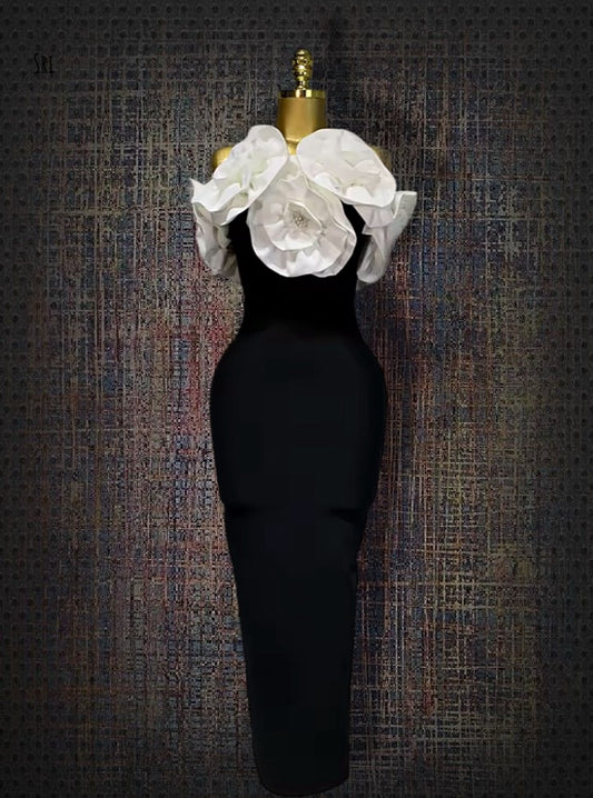 Crafted Off Shoulder Flower Dress