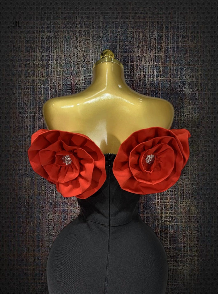 Crafted Off Shoulder Flower Dress