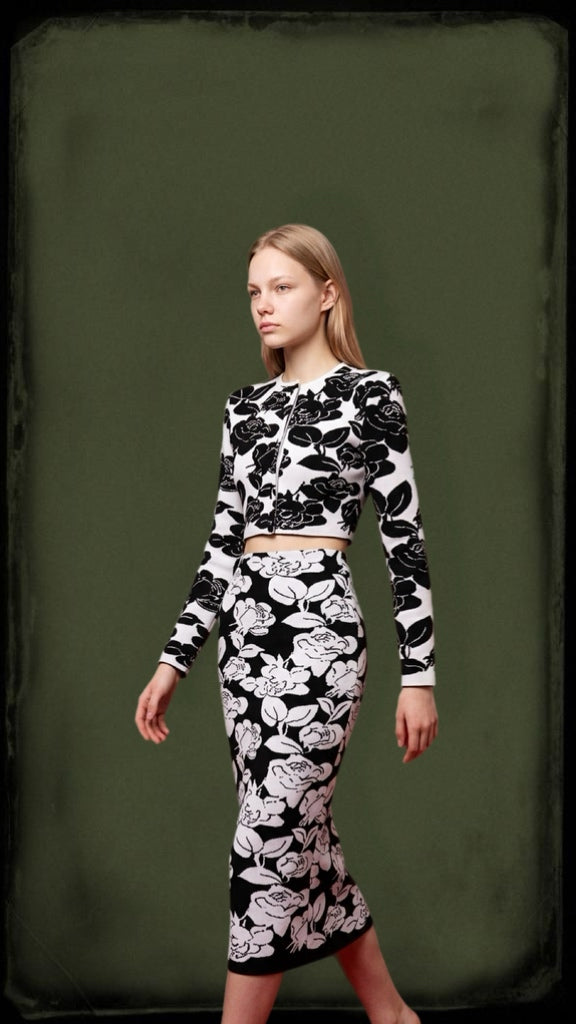 Women Long Sleeve Jacquard Two Pieces