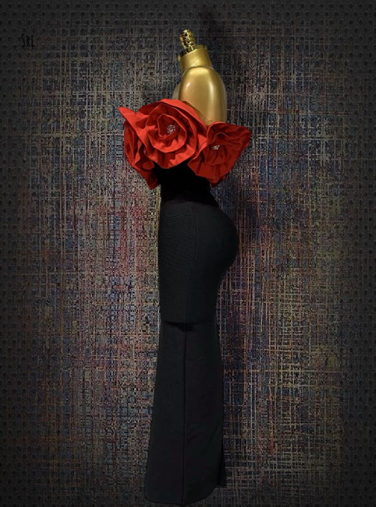 Crafted Off Shoulder Flower Dress