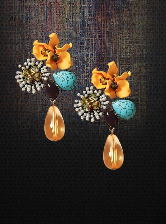 Resin Flower Water Drop Long Earrings