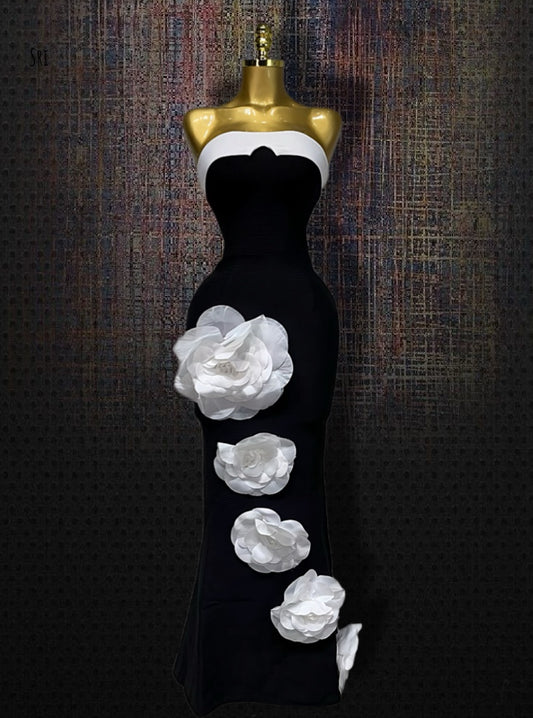 Crafted Strapless Backless Flower Dress