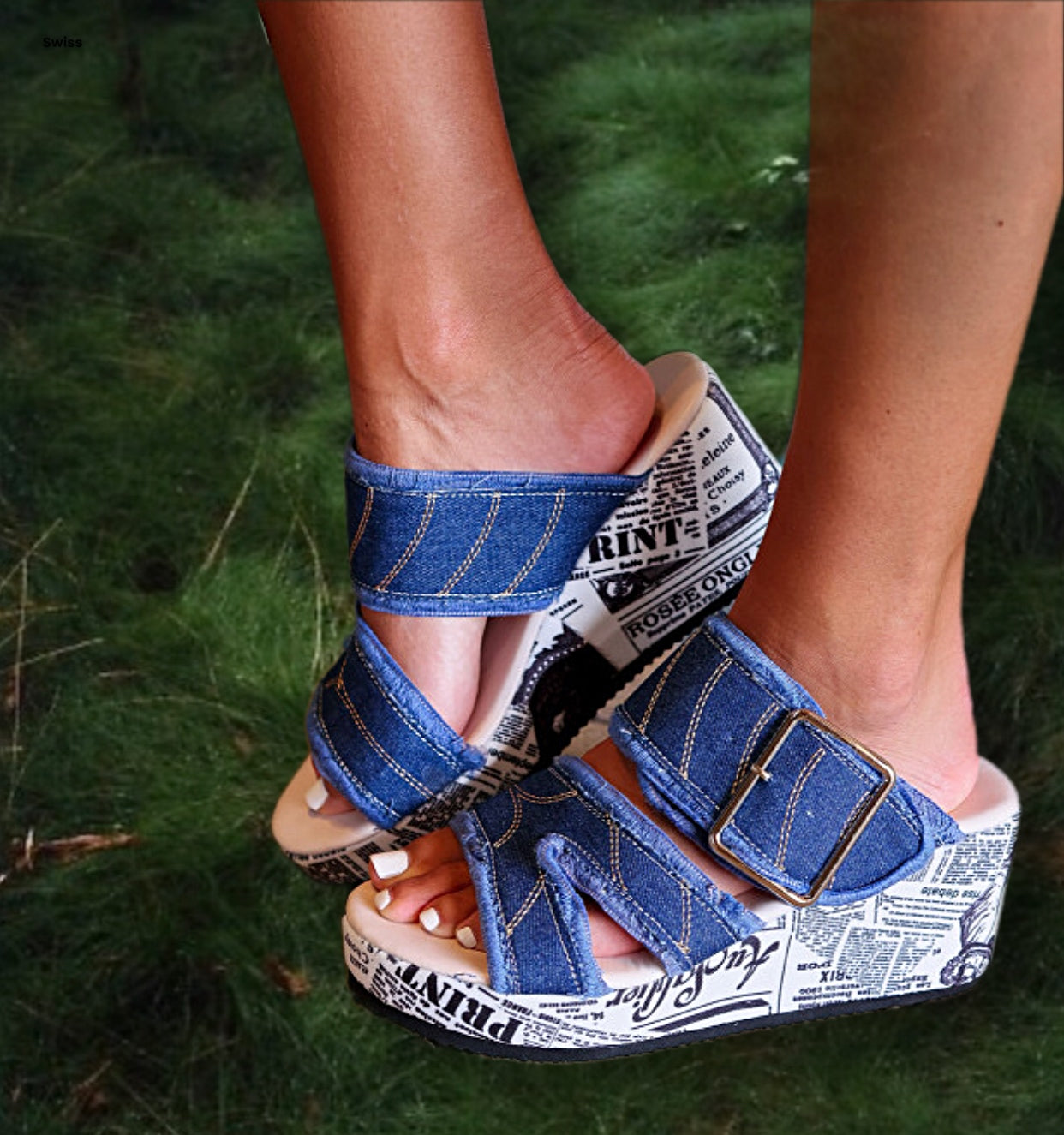 Denim Wedge Slippers