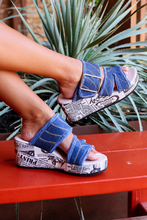 Denim Wedge Slippers