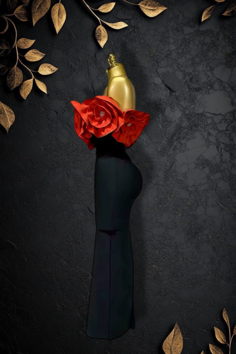 Crafted Off Shoulder Flower Dress