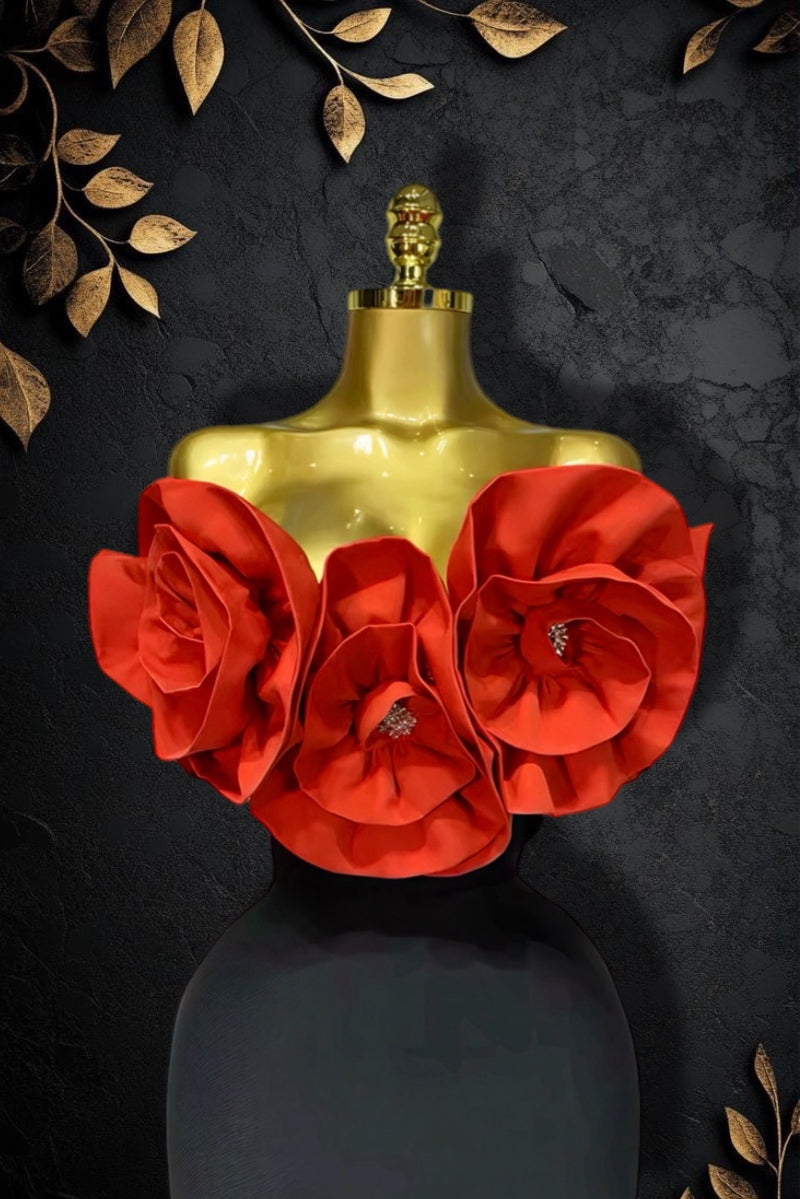 Crafted Off Shoulder Flower Dress