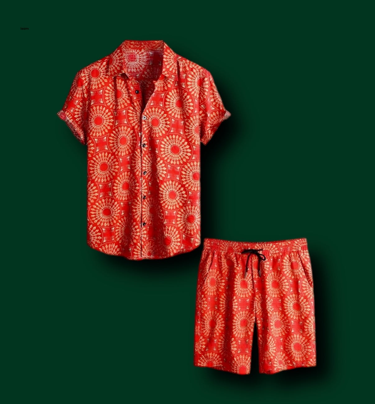 Mens Floral Hawaiian Shirt Short Set