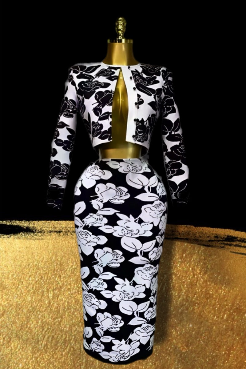 Women Long Sleeve Jacquard Two Pieces