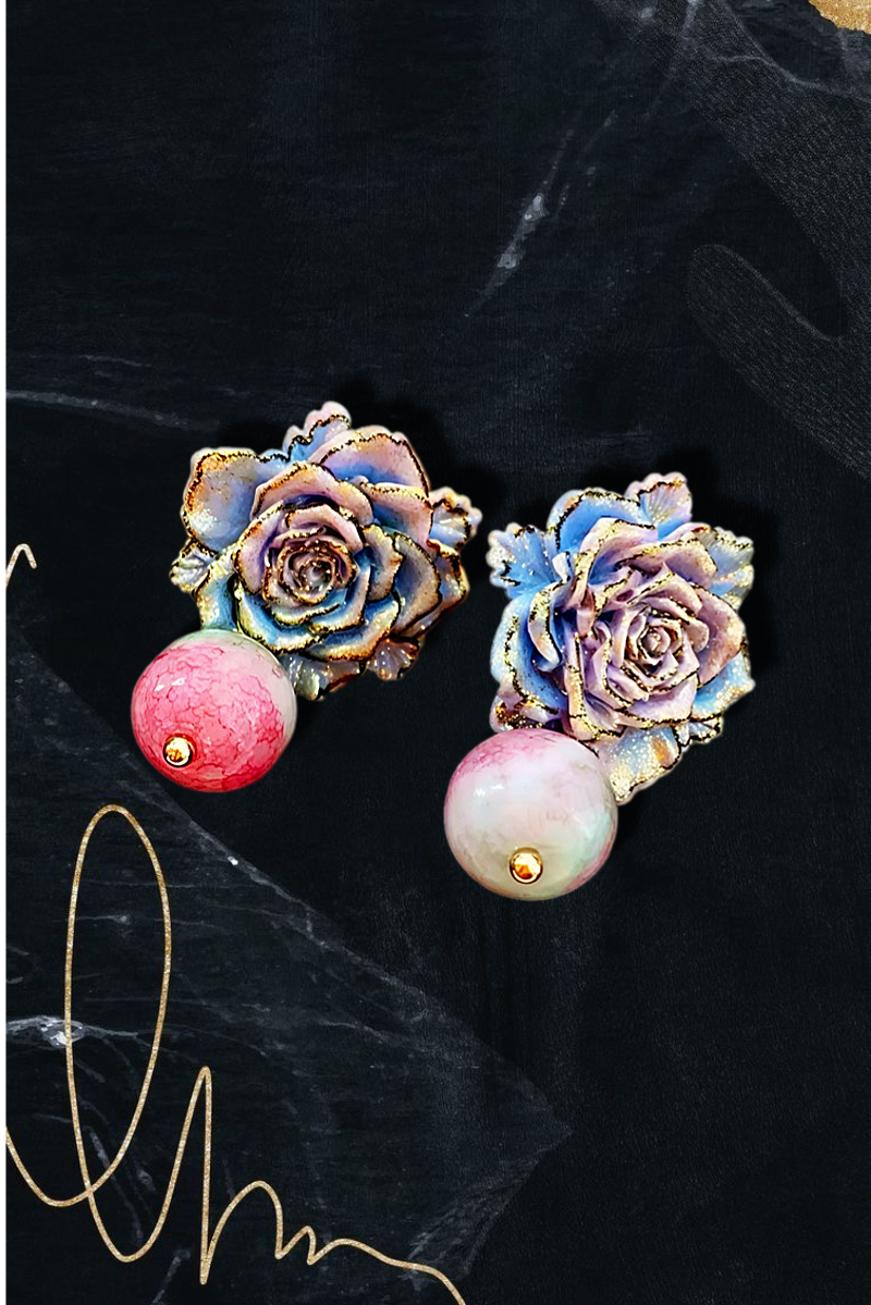 Rose Flower Glass Bead Earrings