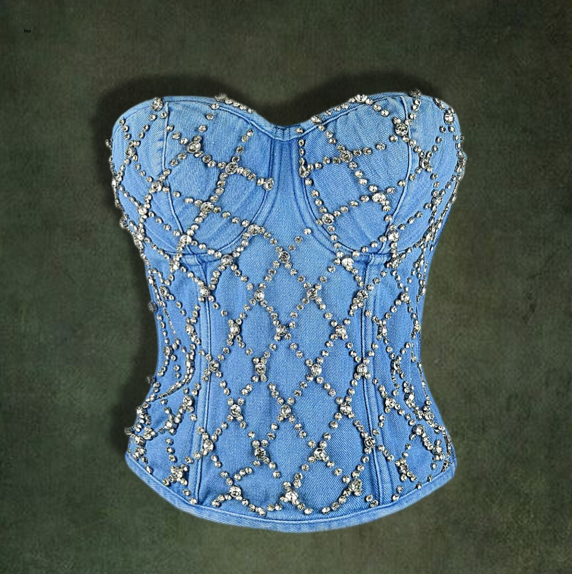 Handcrafted Women's Denim Rhinestone Corset Top