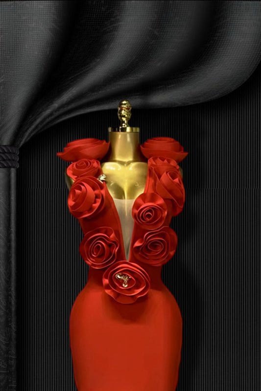 Flower Sleeveless Red Dress