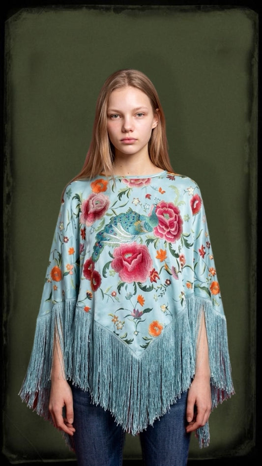 Vintage Floral Poncho
