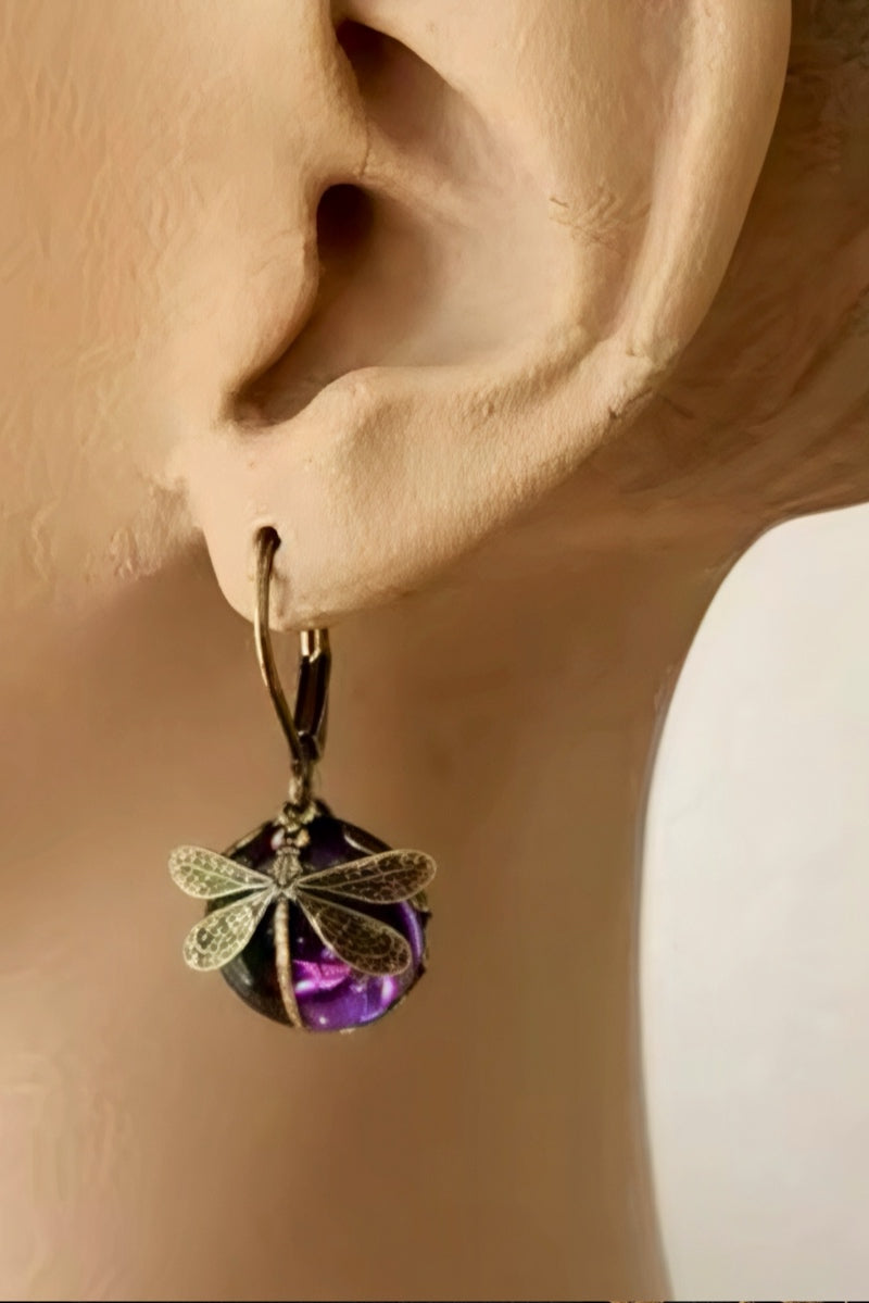 Dragonfly Brass Earrings ￼