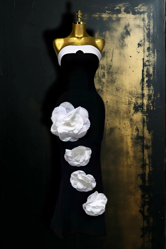 Crafted Strapless Backless Flower Dress