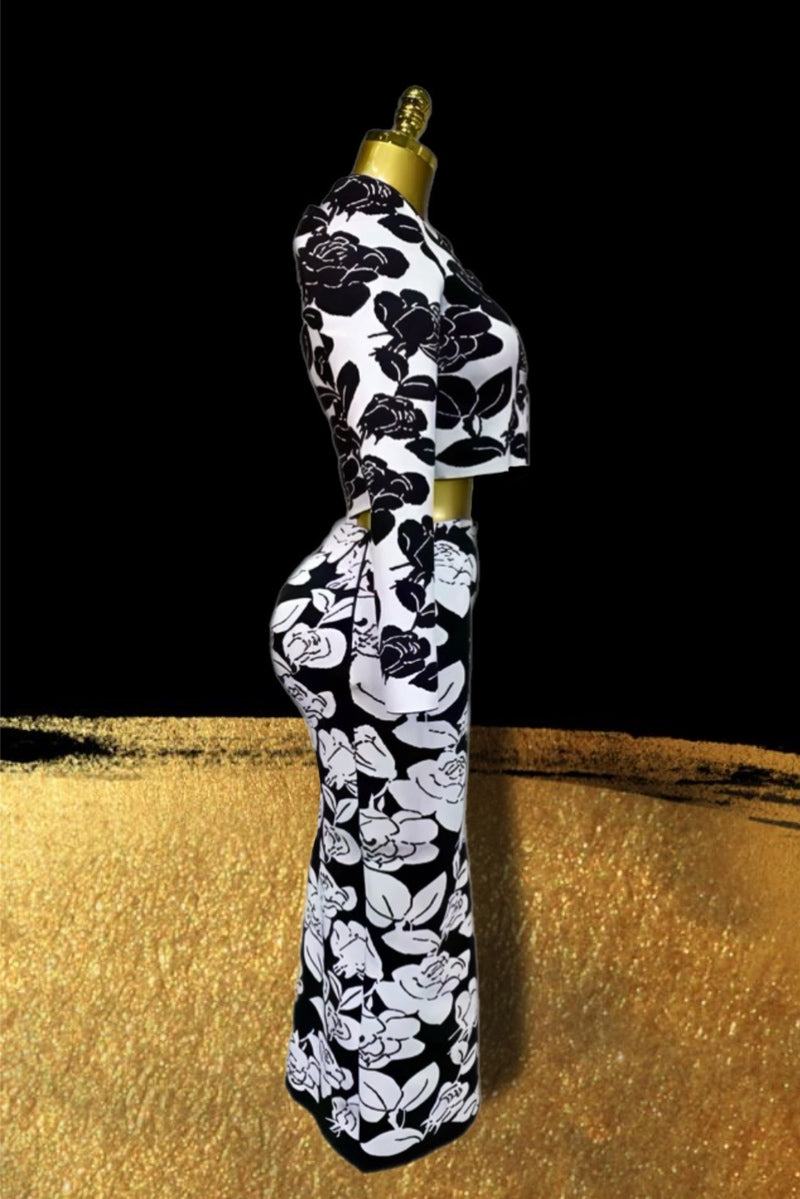 Women Long Sleeve Jacquard Two Pieces