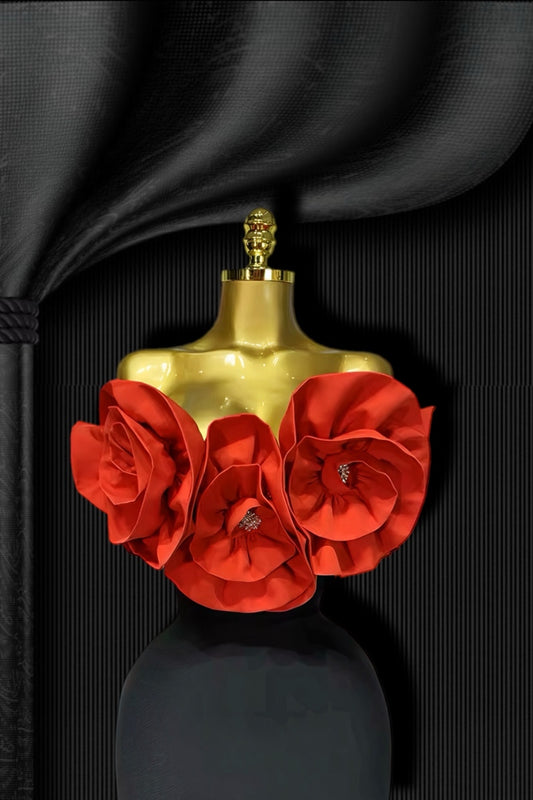 Crafted Off Shoulder Flower Dress