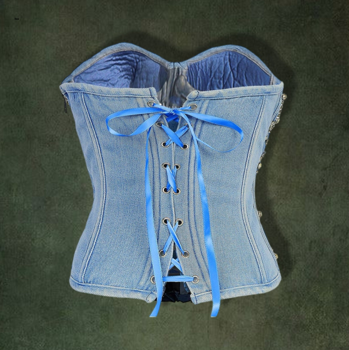 Handcrafted Women's Denim Rhinestone Corset Top