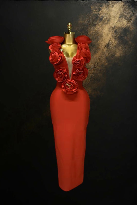 Flower Sleeveless Red Dress