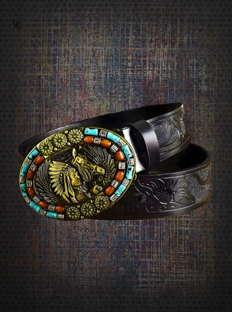 Hand Embossed Vintage Turquoise Belt