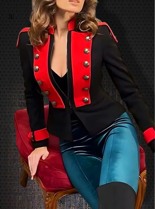 Stand Collar Button-embellished Blazer Jacket