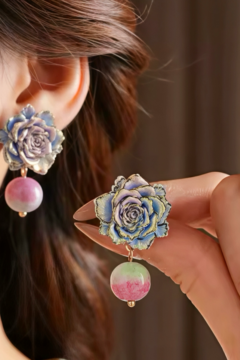 Rose Flower Glass Bead Earrings