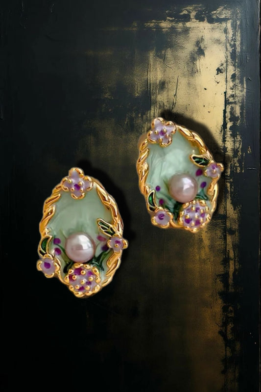 Vintage Flower Pearl Stud Earrings