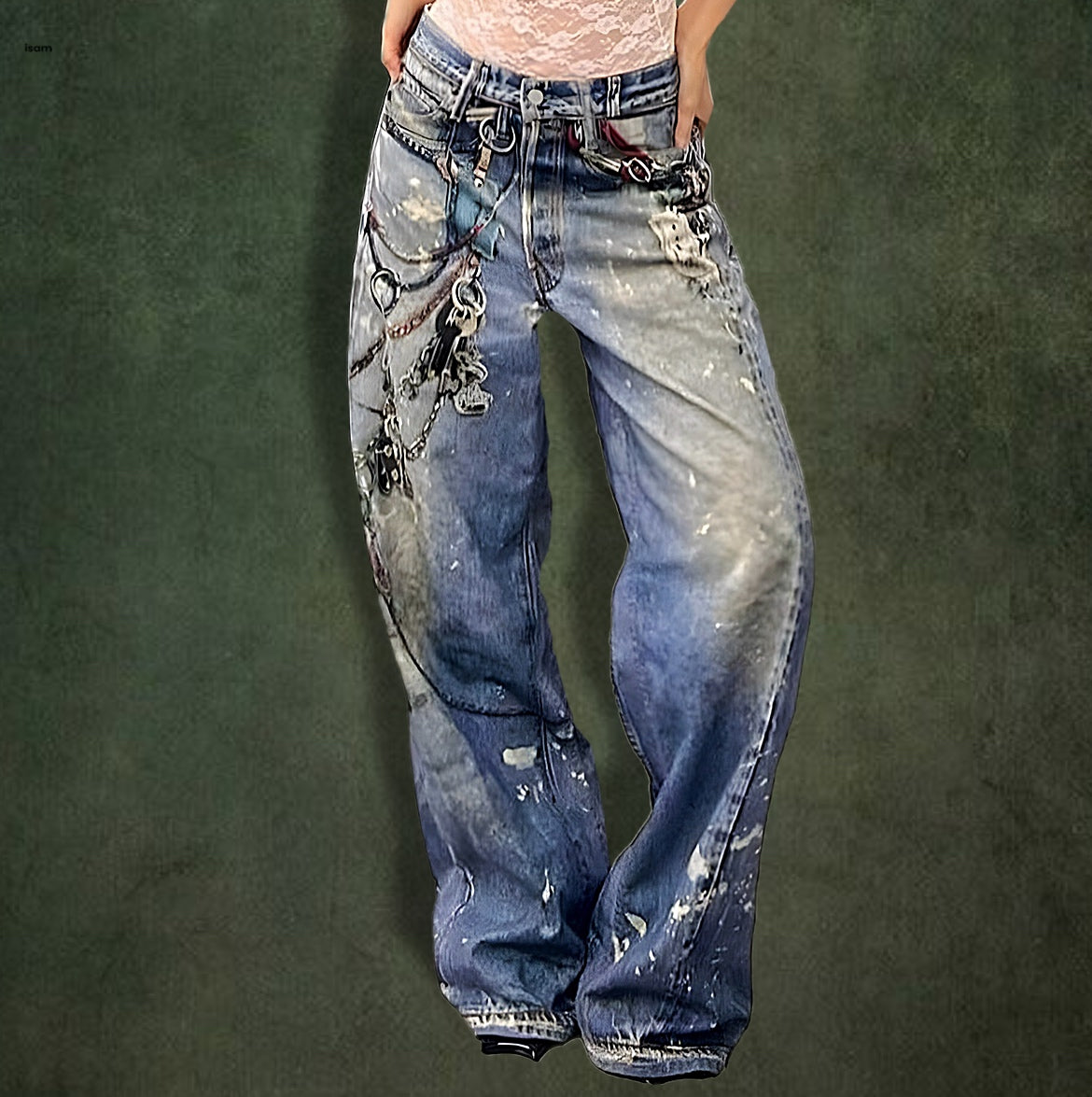 Women’s Baggy Jeans With Chain Print