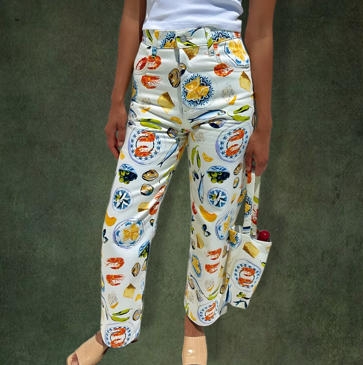 Women’s White Denim Jeans With Print Art