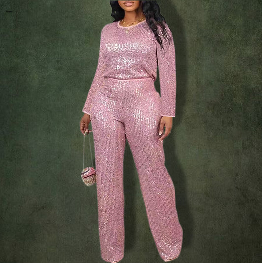 Women's Sparkly Sequin Pants Set