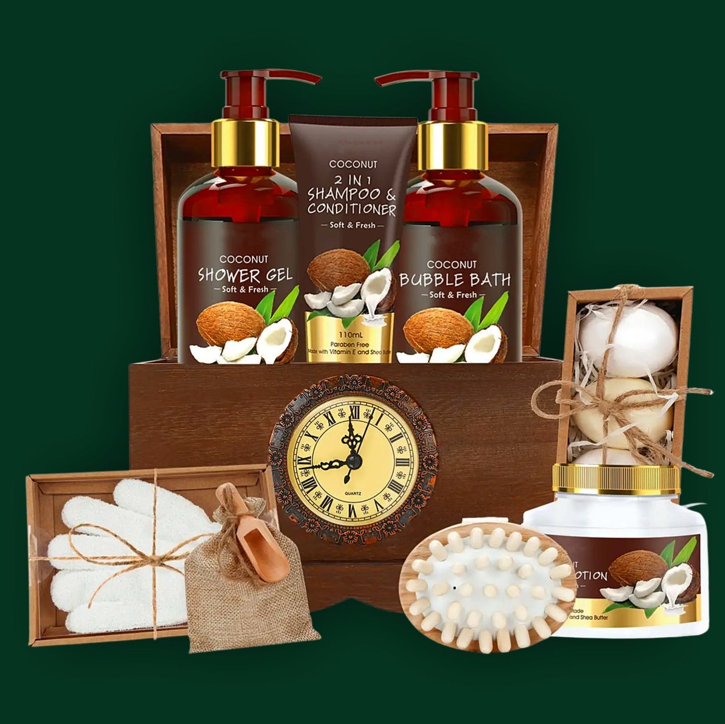 13pc Set Including Vintage Style Wooden Clock Box