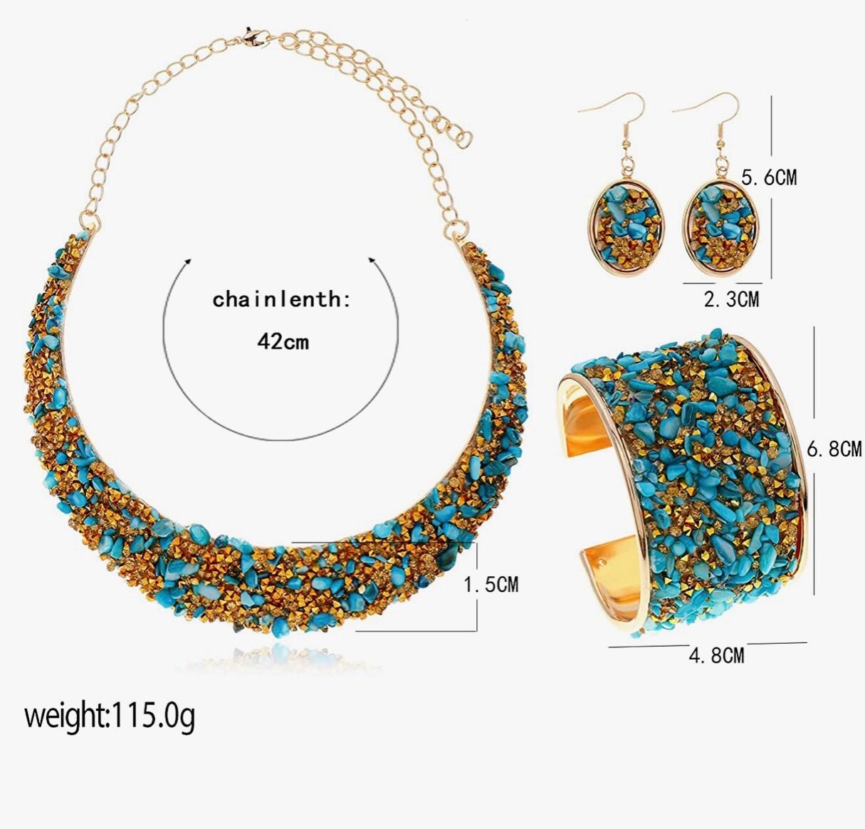 3pcs Colorful Stone Rhinestone Collar Gold Metal Necklace Sets