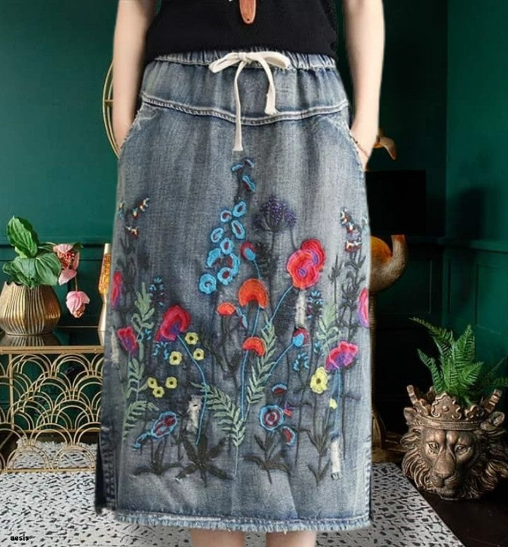 Embroidery Denim Skirt