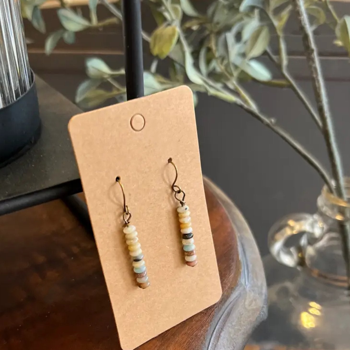 Amazonite Bead Earrings - Bronze - Sonya's Warehouse