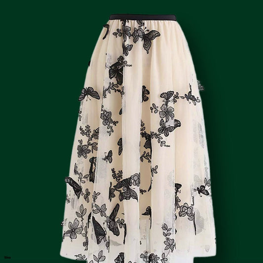 Double-Layered Mesh Midi Skirt