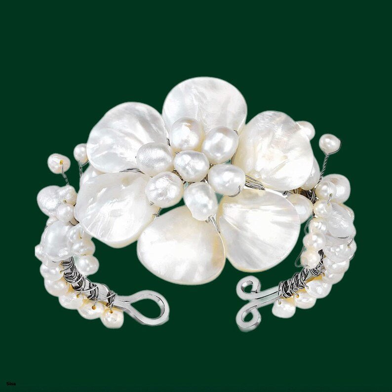 Freshwater Pearls Floral Cuff Bracelet