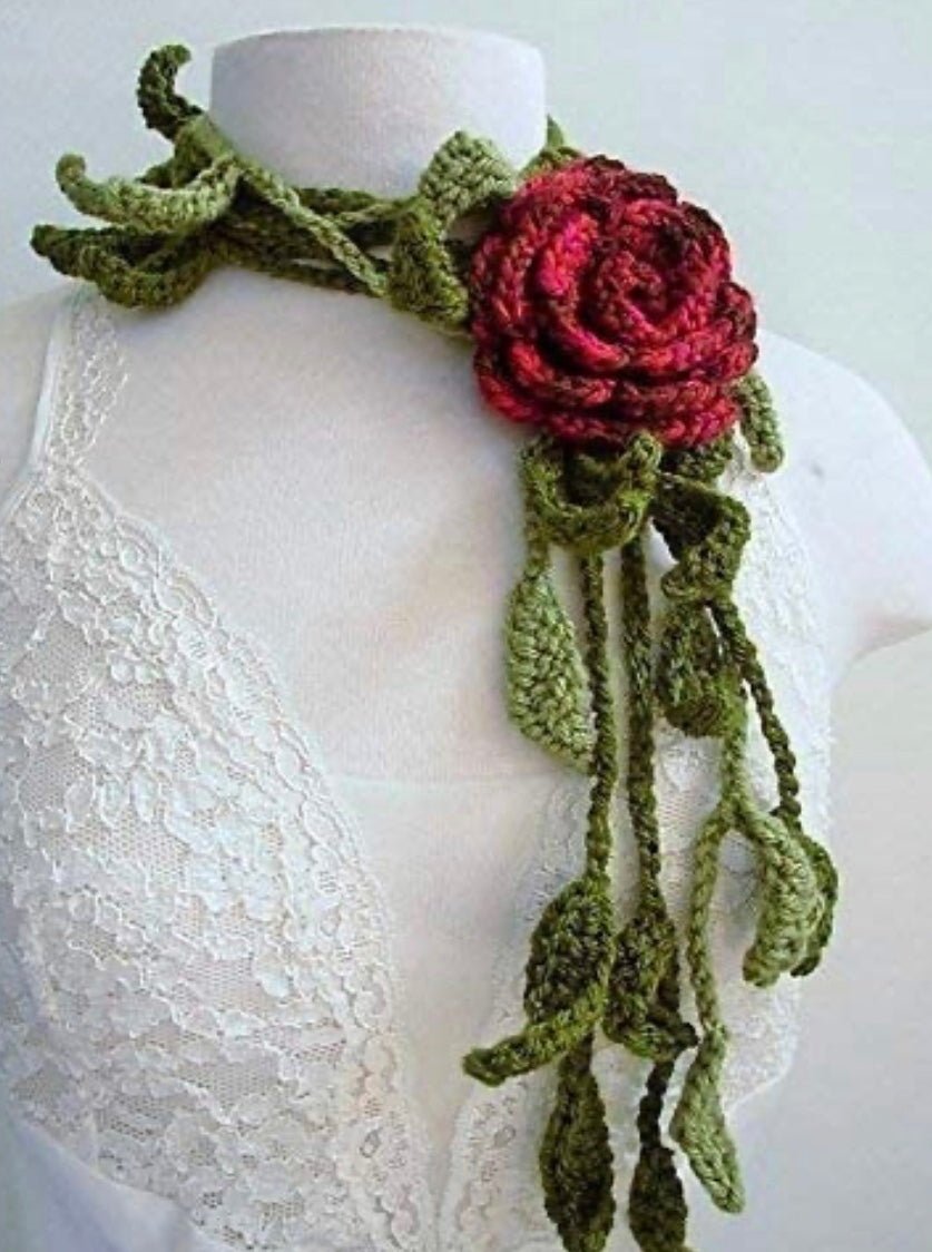 Hand Crochet Rose Flower Scarf