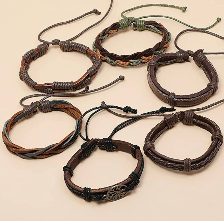 Unisex Handmade Leather Bracelet Set