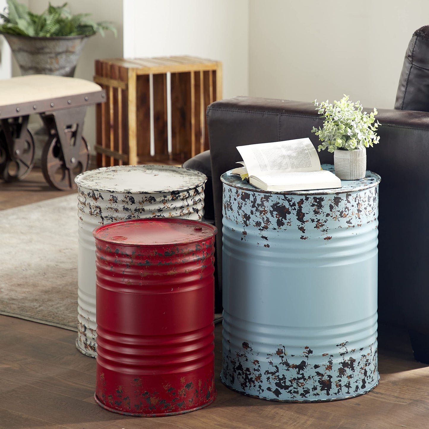 Hand Painted 3 Piece Barrels Side Tables