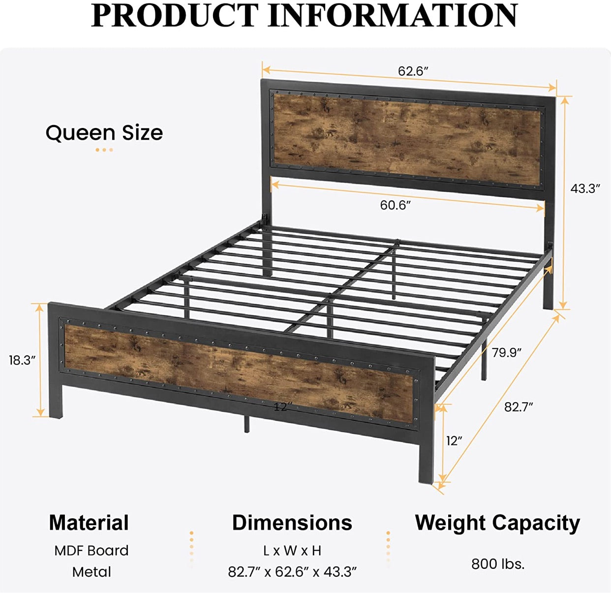 Queen Size Wood And Metal Bed