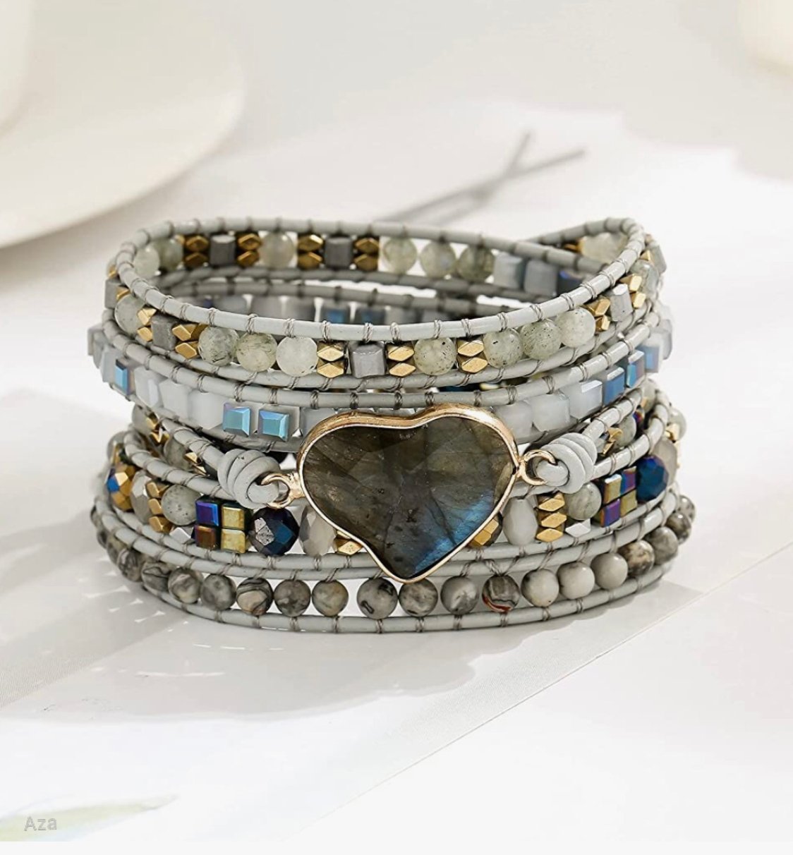 Leather Handmade Natural Stone Crystal Bead Wrap Bracelet - Sonya's Warehouse