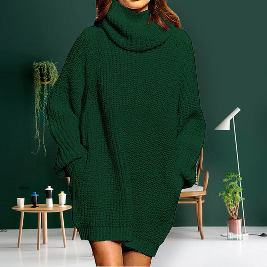 Loose Turtleneck Oversize Long Pullover Sweater Dress - Sonya's Warehouse