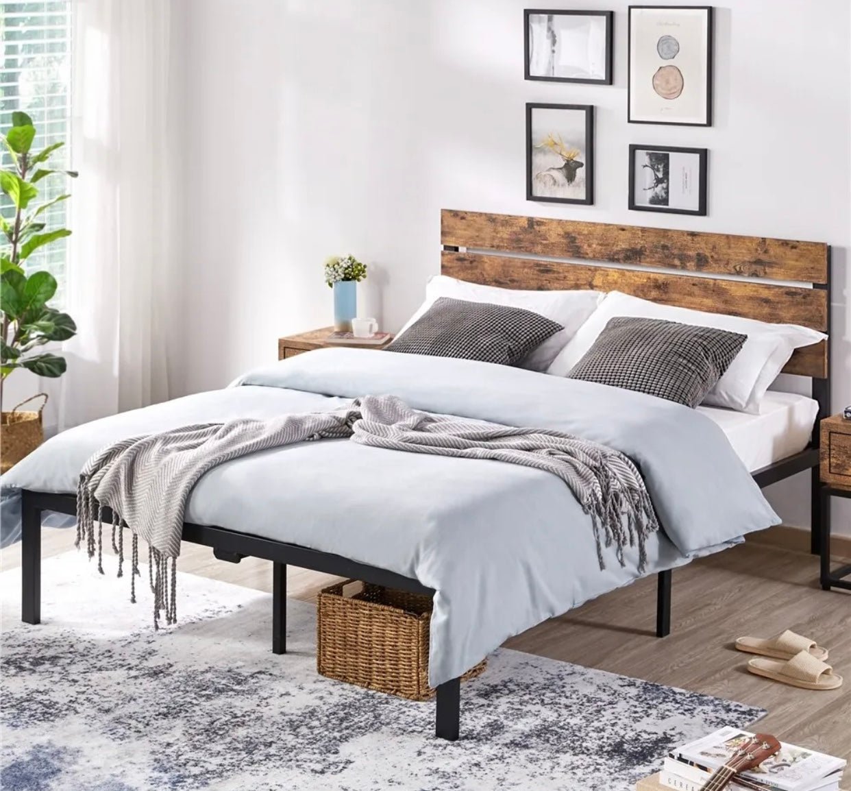 Queen Size Metal And Wood Bed - Sonya's Warehouse