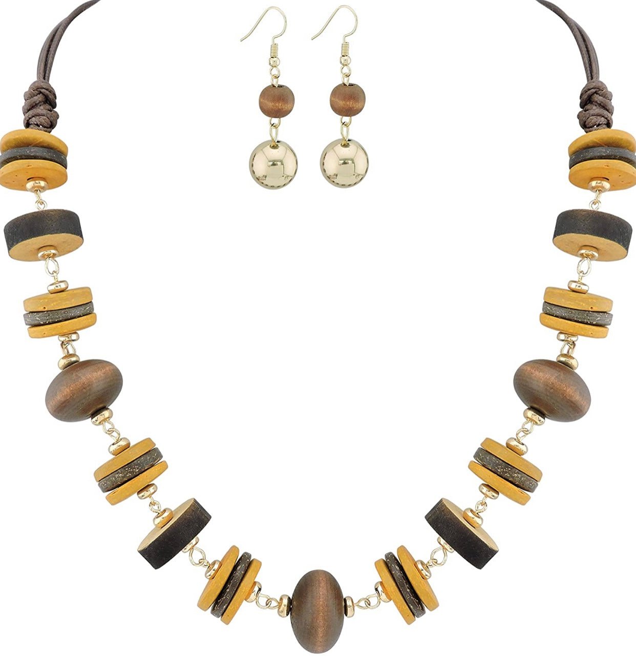 Wooden Earrings And Necklace Set Comes In 3 Colors - Sonya's Warehouse